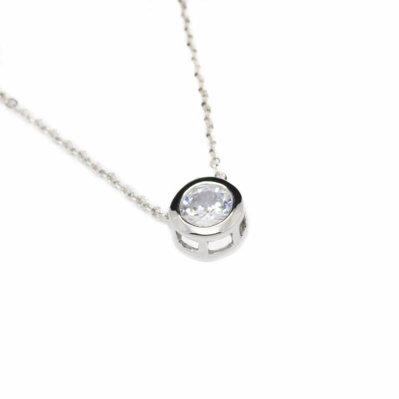 Collier femme pendentif rond strass or blanc