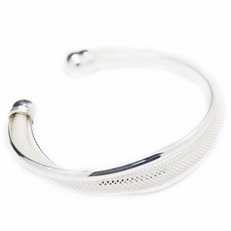 Bracelet Jonc Trois Bandes Argenté - Plaqué Argent, Classe, Neuf, Origine France