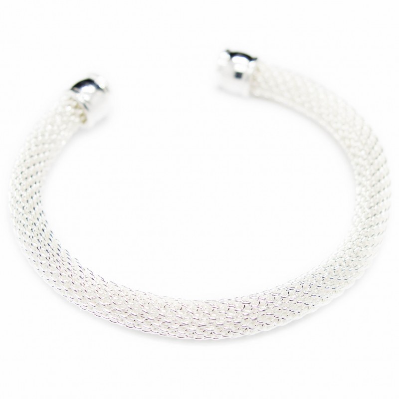 Women’s silver cuff bracelet with a fine mesh texture