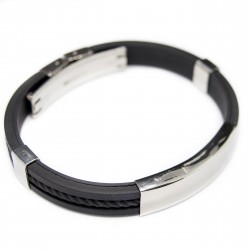 Bracelet Gourmette pour homme, en silicone noir et argent