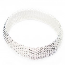 Women’s wide silver bangle bracelet with a mesh texture