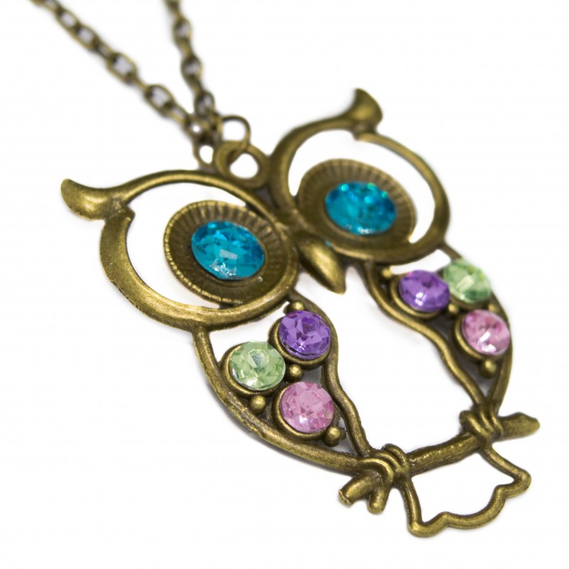 Women’s fashion blue-eyed owl bronze necklace