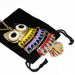 Women’s golden long necklace with colorful owl pendant 
