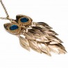 Women’s golden long necklace with golden feathers owl pendant