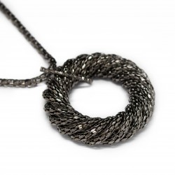 Women’s mesh textured long necklace and circle pendant