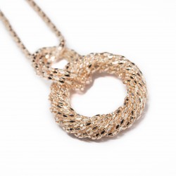 Women’s mesh textured long necklace and circle pendant
