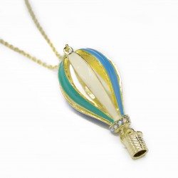 Enamel Hot Air Balloon For Women Fashion Jewelry Pendant Necklace Long Chain