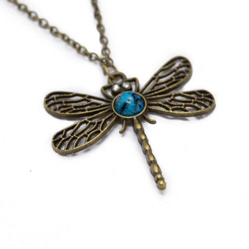 Women’s fashion bronze long necklace with dragonfly pendant