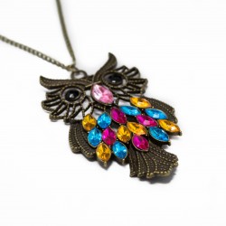 Women’s long necklace with multicolored owl pendant
