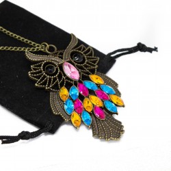 Women’s long necklace with multicolored owl pendant