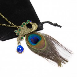 Women’s long necklace with peacock pendant