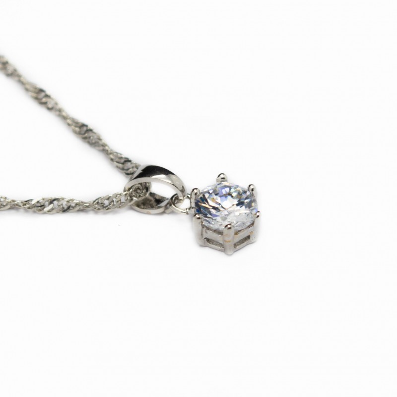 Women’s twisted silver chain with a white gem pendant 