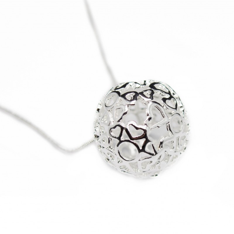 Collier Pour Femme En Plaqué Argent Avec Chaine Fine Et Grosse Boule - Neuf Avec étiquettes